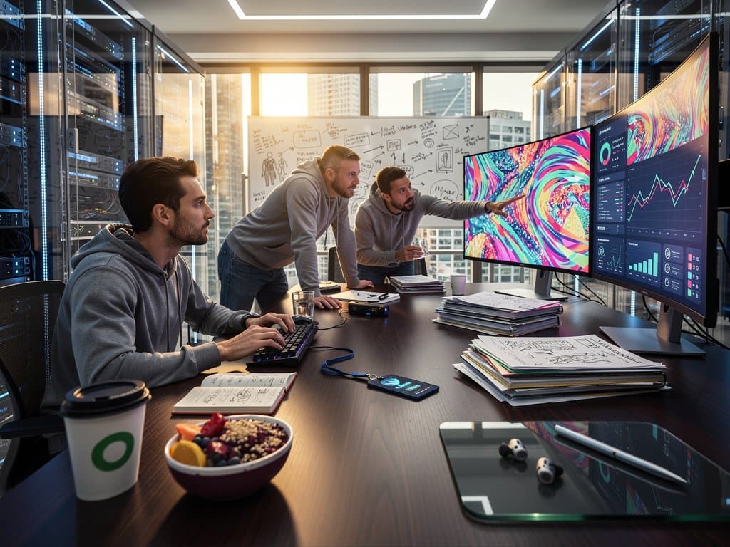 Laboratório de IA com simulações agentic de moda brasileira, wellness e crypto em telas high-tech