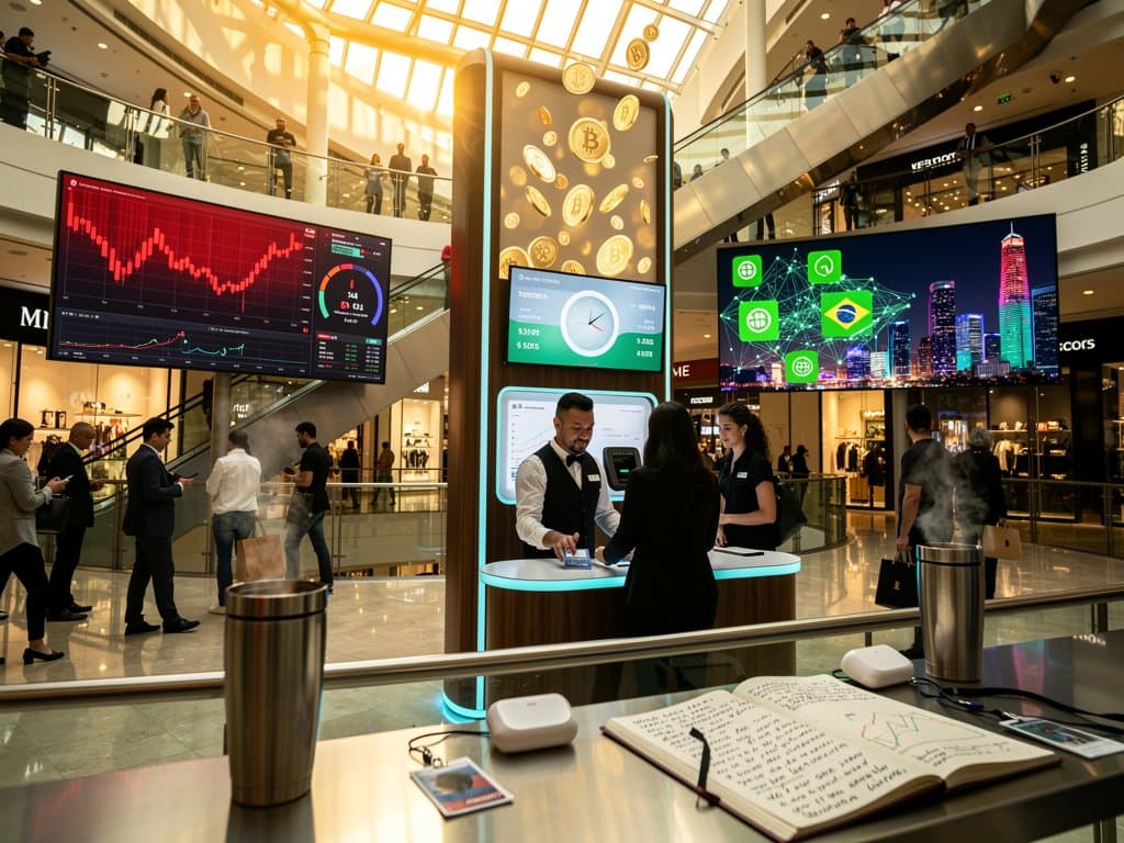 Gráficos de regulamentação quiosques criptomoedas em Wisconsin com BTC US$76k, taxas 30% e Fear & Greed 26 em ambiente fintech moderno